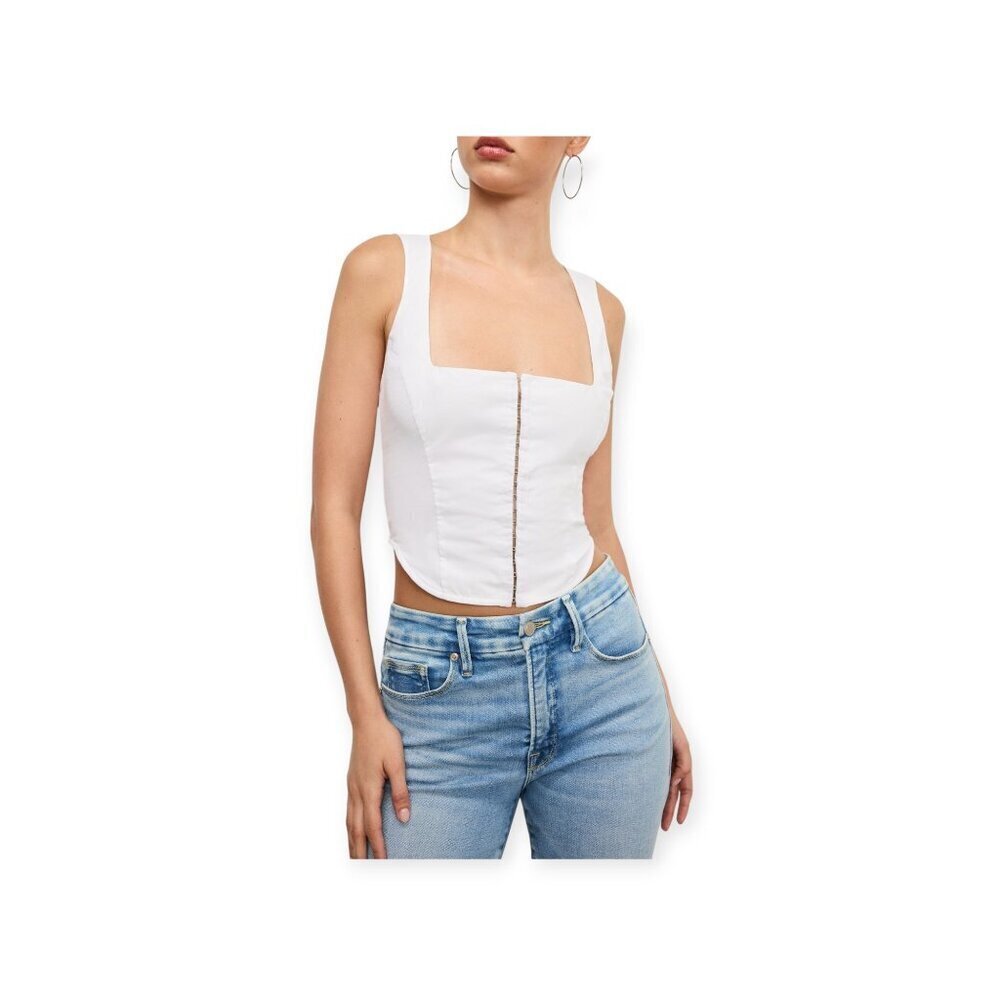 Good American Dolly Poplin Bustier White Cotton Corset Top Square Neck Hooks